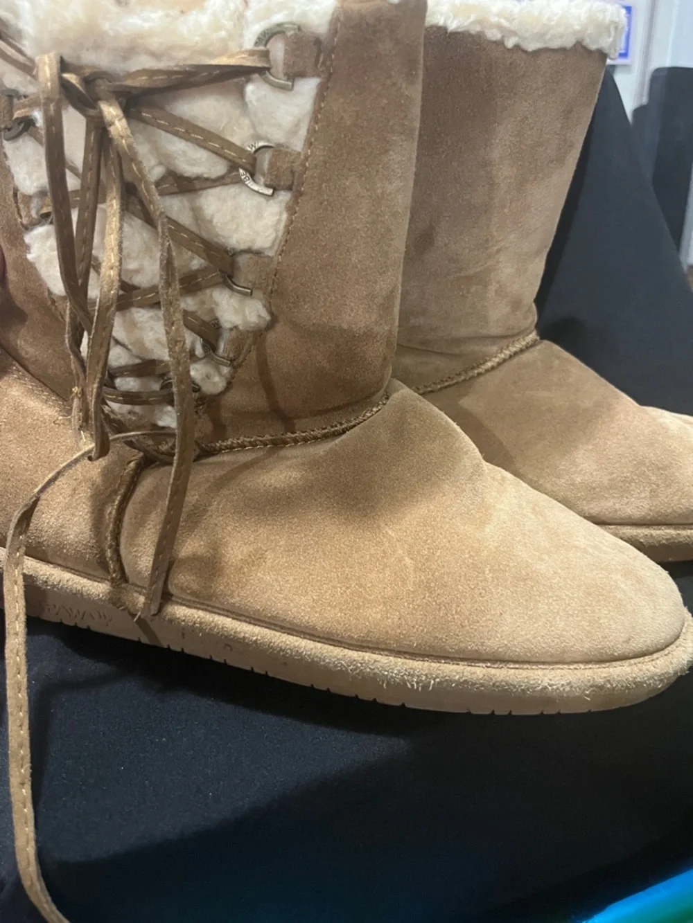 BearPaw Women's Tan Faux-Shearling Lace-Up Winter Boots